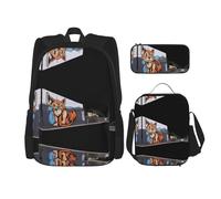WZYCWB Kitten Wall Painting Campus life backpack set (3 pieces) - school bag + pencil case + lunch bag, meet all the daily needs of students!