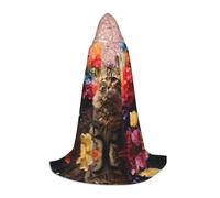 WZYCWB Kittens in the flowers L Printed youth hooded cloak perfect for wizards and role-play costumes (S-L)