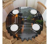 WZYCWB Kyoto on a Rainy Day Printed Round Tablecloth, Party Table Protector, 60-inch Diameter, Suitable for Indoor and Outdoor Dining or Decoration.