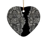 WZYCWB Lace background patterned Heart Shape ceramic pendant, perfect for decorating your home Christmas tree for winter parties