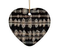 WZYCWB Lace stripes background patterned Heart Shape ceramic pendant, perfect for decorating your home Christmas tree for winter parties