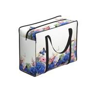 WZYCWB Large Capacity Storage Tote Bag for Adults, 48.7L, Butterfly Daisy Print, Polyester, Vinyl Lining, Zippered Closure, 53 x 40 x 23 cm, Foldable with Reinforced Handles