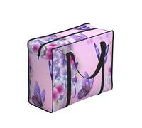 WZYCWB Large Capacity Storage Tote Bag for Adults, Pink Butterfly Print, Polyester, Zippered, 53 x 40 x 23 cm, Foldable with Reinforced Handles
