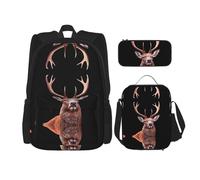 WZYCWB Large deer head Backpack set (3-piece set) - student school bag + pencil case + lunch bag, large capacity backpack