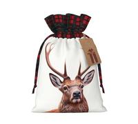 WZYCWB Large deer head Christmas Gift Bags for Christmas Party Supplies Decorations, 8.3 * 11.8 Inch Colorblock Burlap Drawstring Gift Bags,
