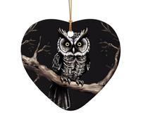 WZYCWB Late Night Owl patterned Heart Shape ceramic pendant, perfect for decorating your home Christmas tree for winter parties