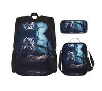 WZYCWB Late Night Owl School Bag + Pencil case + Lunch Bag Combination Backpack Suitable for Everyday Commuting