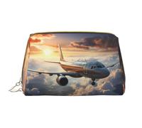 WZYCWB Leather travel cosmetic bag, Airplanes are soaring portable cosmetic bag, large capacity cosmetic storage bag with pockets,