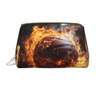 WZYCWB Leather travel cosmetic bag, Basketball on Fire and Water Flame Splashing portable cosmetic bag, large capacity cosmetic storage bag with pockets,