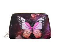 WZYCWB Leather travel cosmetic bag, Butterflies and Flowers portable cosmetic bag, large capacity cosmetic storage bag with pockets,