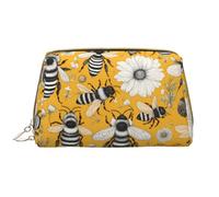 WZYCWB Leather travel cosmetic bag, cartoon bee portable cosmetic bag, large capacity cosmetic storage bag with pockets,