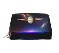 WZYCWB Leather travel cosmetic bag, Cosmic Saturn portable cosmetic bag, large capacity cosmetic storage bag with pockets,