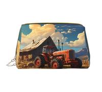 WZYCWB Leather travel cosmetic bag, Farm Red Tractor portable cosmetic bag, large capacity cosmetic storage bag with pockets,