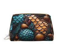 WZYCWB Leather travel cosmetic bag, fishscale pattern portable cosmetic bag, large capacity cosmetic storage bag with pockets,