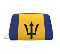WZYCWB Leather travel cosmetic bag, Flag of Barbados portable cosmetic bag, large capacity cosmetic storage bag with pockets,