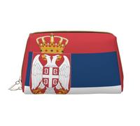 WZYCWB Leather travel cosmetic bag, Flag of Serbia portable cosmetic bag, large capacity cosmetic storage bag with pockets,