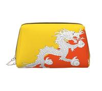WZYCWB Leather travel cosmetic bag, Flag of the Kingdom of Bhutan portable cosmetic bag, large capacity cosmetic storage bag with pockets,