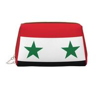 WZYCWB Leather travel cosmetic bag, Flag of the Syrian Arab Republic portable cosmetic bag, large capacity cosmetic storage bag with pockets,