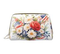 WZYCWB Leather travel cosmetic bag, Flags and Flowers portable cosmetic bag, large capacity cosmetic storage bag with pockets,