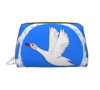 WZYCWB Leather travel cosmetic bag, flying white goose portable cosmetic bag, large capacity cosmetic storage bag with pockets,