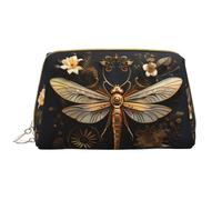 WZYCWB Leather travel cosmetic bag, Gold Exquisite Dragonfly portable cosmetic bag, large capacity cosmetic storage bag with pockets,