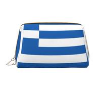 WZYCWB Leather travel cosmetic bag, Greek flag portable cosmetic bag, large capacity cosmetic storage bag with pockets,