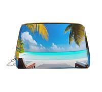 WZYCWB Leather travel cosmetic bag, Maldives Holidays portable cosmetic bag, large capacity cosmetic storage bag with pockets,