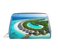 WZYCWB Leather travel cosmetic bag, Maldives Scenery portable cosmetic bag, large capacity cosmetic storage bag with pockets,