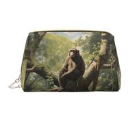 WZYCWB Leather travel cosmetic bag, Monkey sitting on a tree portable cosmetic bag, large capacity cosmetic storage bag with pockets,