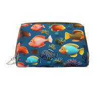 WZYCWB Leather travel cosmetic bag, Submarine reef fish portable cosmetic bag, large capacity cosmetic storage bag with pockets,