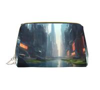 WZYCWB Leather travel cosmetic bag, The City on the Water portable cosmetic bag, large capacity cosmetic storage bag with pockets,