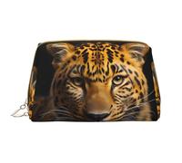WZYCWB Leather travel cosmetic bag, The deep-eyed leopard portable cosmetic bag, large capacity cosmetic storage bag with pockets,