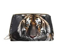 WZYCWB Leather travel cosmetic bag, Tiger at rest portable cosmetic bag, large capacity cosmetic storage bag with pockets,