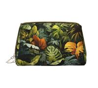 WZYCWB Leather travel cosmetic bag, Tropical Rainforest Palm Leaves portable cosmetic bag, large capacity cosmetic storage bag with pockets,