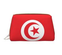WZYCWB Leather travel cosmetic bag, Tunisian flag portable cosmetic bag, large capacity cosmetic storage bag with pockets,