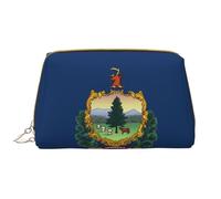 WZYCWB Leather travel cosmetic bag, Vermont State Flag portable cosmetic bag, large capacity cosmetic storage bag with pockets,