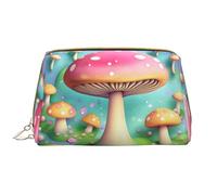 WZYCWB Leather travel cosmetic bag, Wonderful little mushrooms portable cosmetic bag, large capacity cosmetic storage bag with pockets,