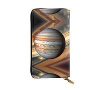 WZYCWB Leather Wallet, 7.5 * 4.1 Inch Long Clutch Bag, Zipper Compartment Large Storage, Good Gift for Friends Jupiter Landscape Printed