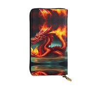 WZYCWB Leather Wallet, 7.5 * 4.1 Inch Long Clutch Bag, Zipper Compartment Large Storage, Good Gift for Friends Dragon King in Fire Printed