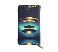 WZYCWB Leather Wallet, 7.5 * 4.1 Inch Long Clutch Bag, Zipper Compartment Large Storage, Good Gift for Friends Spacecraft descend Printed