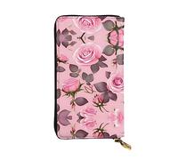 WZYCWB Leather Wallet, 7.5 * 4.1 Inch Long Clutch Bag, Zipper Compartment Large Storage, Good Gift for Friends Pretty Pink Roses Printed