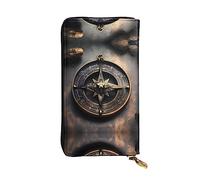 WZYCWB Leather Wallet, 7.5 * 4.1 Inch Long Clutch Bag, Zipper Compartment Large Storage, Good Gift for Friends Magical Design Norse Runes Compass Printed
