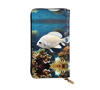 WZYCWB Leather Wallet, 7.5 * 4.1 Inch Long Clutch Bag, Zipper Compartment Large Storage, Good Gift for Friends White-golden fish Printed