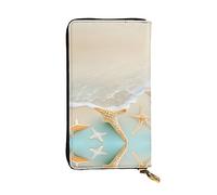 WZYCWB Leather Wallet, 7.5 * 4.1 Inch Long Clutch Bag, Zipper Compartment Large Storage, Good Gift for Friends Beach Starfish Printed