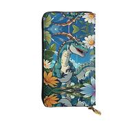 WZYCWB Leather Wallet, 7.5 * 4.1 Inch Long Clutch Bag, Zipper Compartment Large Storage, Good Gift for Friends Cute Dinosaur Printed