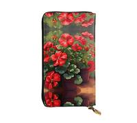 WZYCWB Leather Wallet, 7.5 * 4.1 Inch Long Clutch Bag, Zipper Compartment Large Storage, Good Gift for Friends Red geraniums Printed