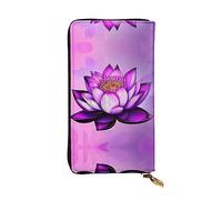 WZYCWB Leather Wallet, 7.5 * 4.1 Inch Long Clutch Bag, Zipper Compartment Large Storage, Good Gift for Friends Purple Lotus Printed