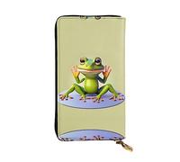 WZYCWB Leather Wallet, 7.5 * 4.1 Inch Long Clutch Bag, Zipper Compartment Large Storage, Good Gift for Friends The funny frog doing yoga Printed