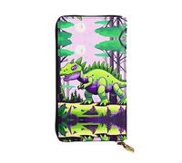 WZYCWB Leather Wallet, 7.5 * 4.1 Inch Long Clutch Bag, Zipper Compartment Large Storage, Good Gift for Friends Green dinosaur Printed