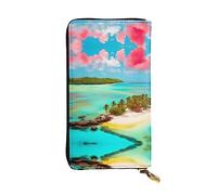 WZYCWB Leather Wallet, 7.5 * 4.1 Inch Long Clutch Bag, Zipper Compartment Large Storage, Good Gift for Friends Caribbean Scenery Printed